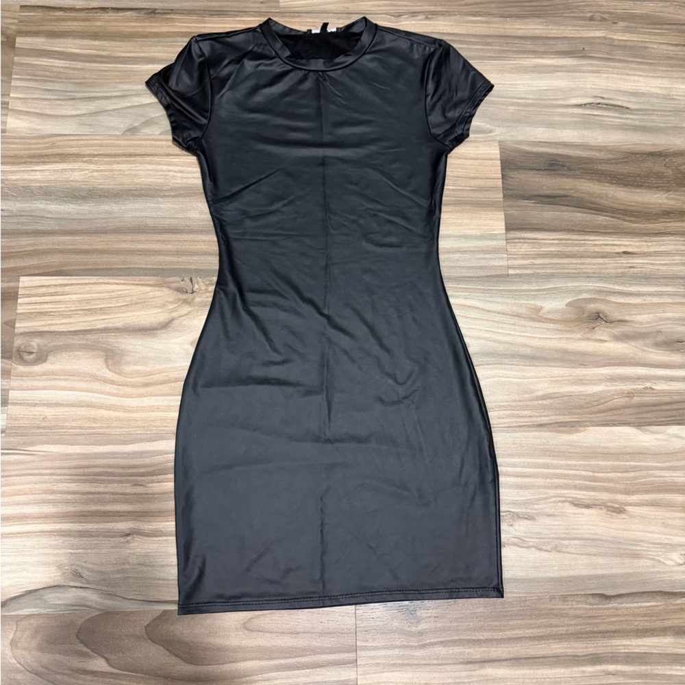 Fashion Nova Black Faux Leather Bodycon Dress